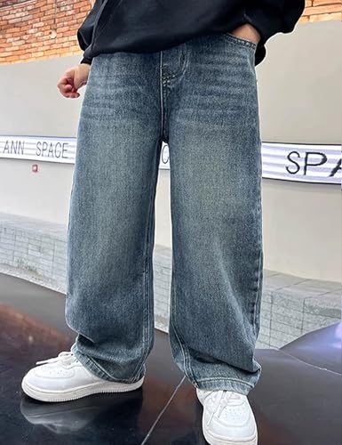 Boy's Baggy Jeans Straight Leg Vintage Jeans Loose Denim Pants with Pockets3