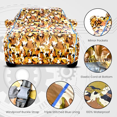 Image of Kerwa Car Body Cover Waterproof Compatible with Maruti Alto K10 | Scratch Proof, Anti-Dust, UV Protection | Windproof Buckle Strap | Fitted Bottom Elastic | Side Mirror Pockets-Black