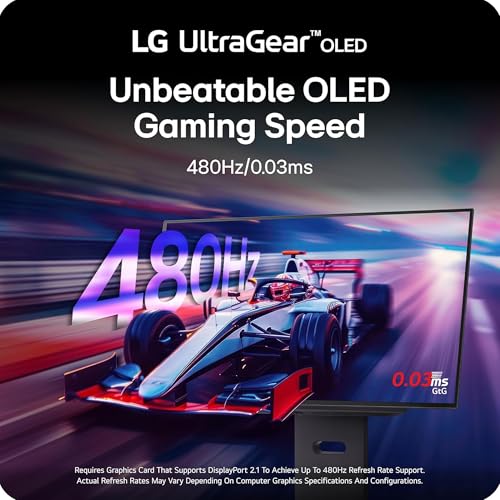 Image of LG 27GX790A-B 27-inch Ultragear OLED Gaming Monitor QHD 1440p 480Hz, 0.03ms, DisplayPort 2.1, True Black 400, NVIDIA G-Sync, AMD FreeSync Premium Pro, HDMI, USB, Tilt /Height /Swivel /Pivot Stand, Black