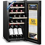 Sommertal Weinkühlschrank mit Glastür WK50 – 15 Flaschen, 5–20C° einstellbar, abschließbar, LED-Beleuchtung, Glastür, Touchscreen, 4 Holz-Einlegeböden, leise & energiesparend, UV-Schutz Verglasung