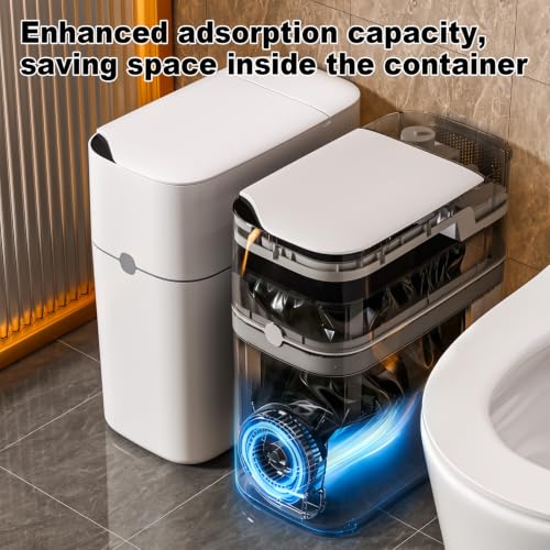 Image of funest Bathroom Trash Can, Automatic Bagging Garbage Can, 3.5 Gallon Slim Smart Small Plastic Trash Bin, Narrow Motion Sensor Trash Can for Bedroom, Office White