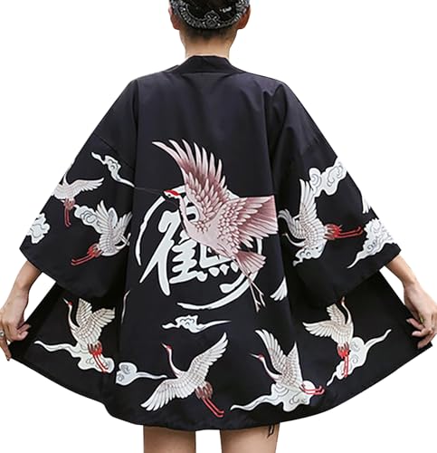 Image of LAI MENG FIVE CATS Women's Floral Print Loose Blouse Japanese Kimono Tops | Puff Sleeve,Cover up Top,Casual Cute Tops,Summer Cardigans 2026