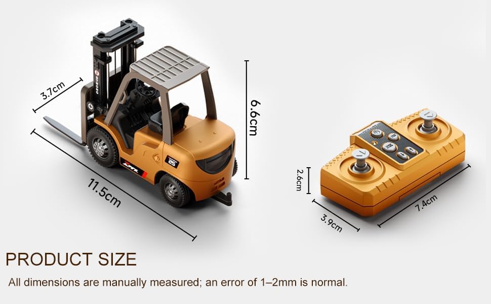 Image of 1:64 Scale Mini RC Forklift Toy with Remote Control - Rechargeable Electric Forklift with Lifting Forks | Forward Backward Left Right Up Down Functions for Kids 3+ Years (Yellow)