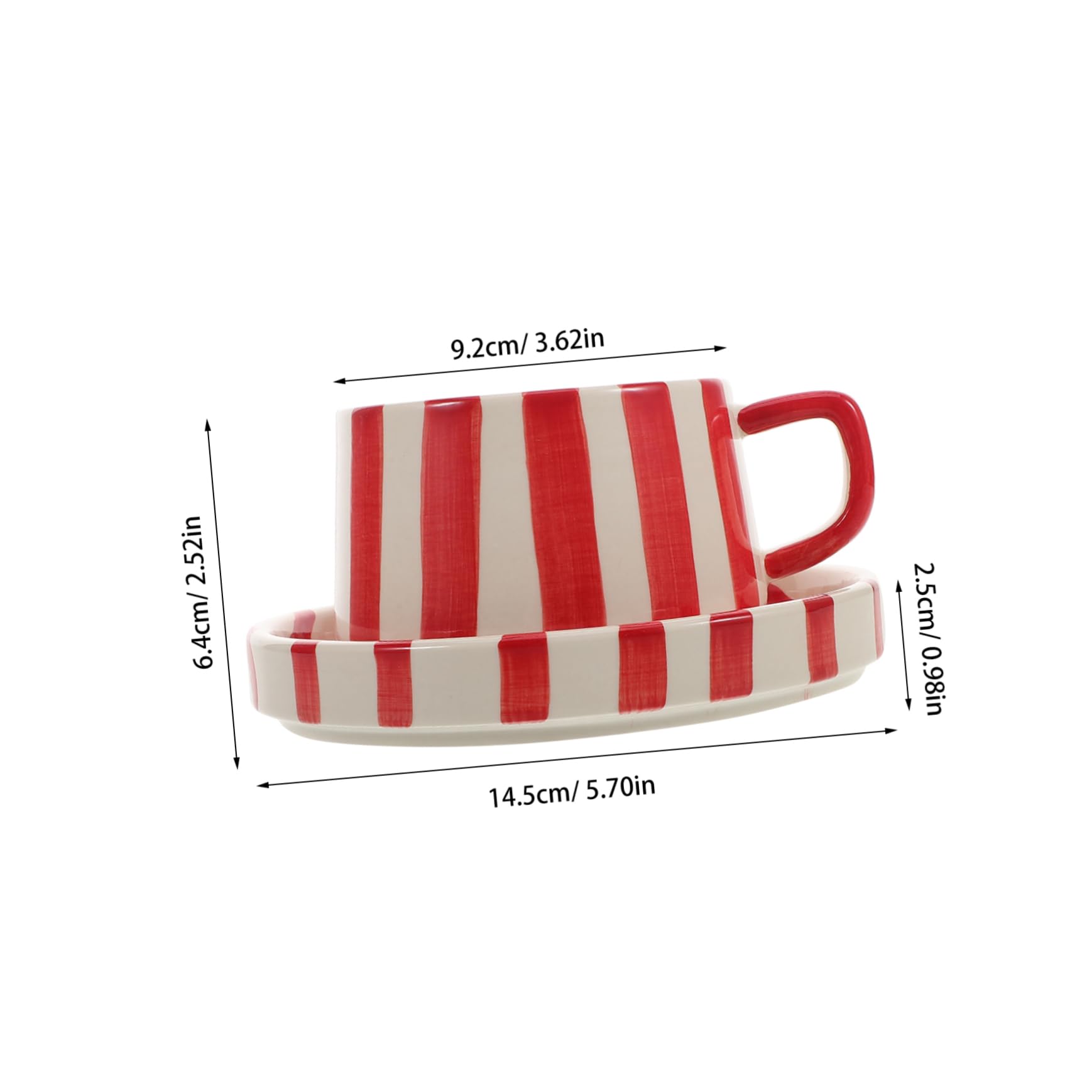 Gatuida Tasse à Café Céramique Rayée Avec Soucoupe Rouge Mug Et Sous-tasse Pratique Pour Bureau Thé Et Espresso Design Unique Et Facile à Nettoyer