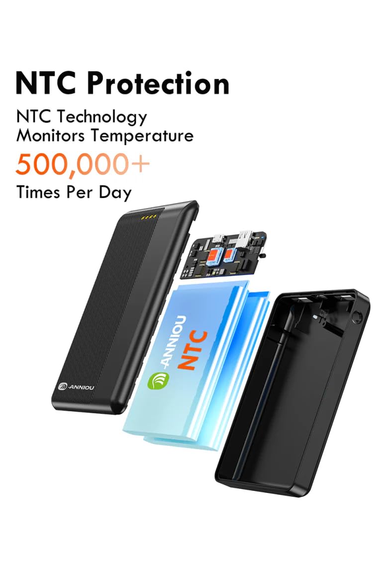 Power Bank portatile da 10000 mAh, caricabatterie di grande capacità con protezione NTC, tempo di riscaldamento di 18 ore, nero