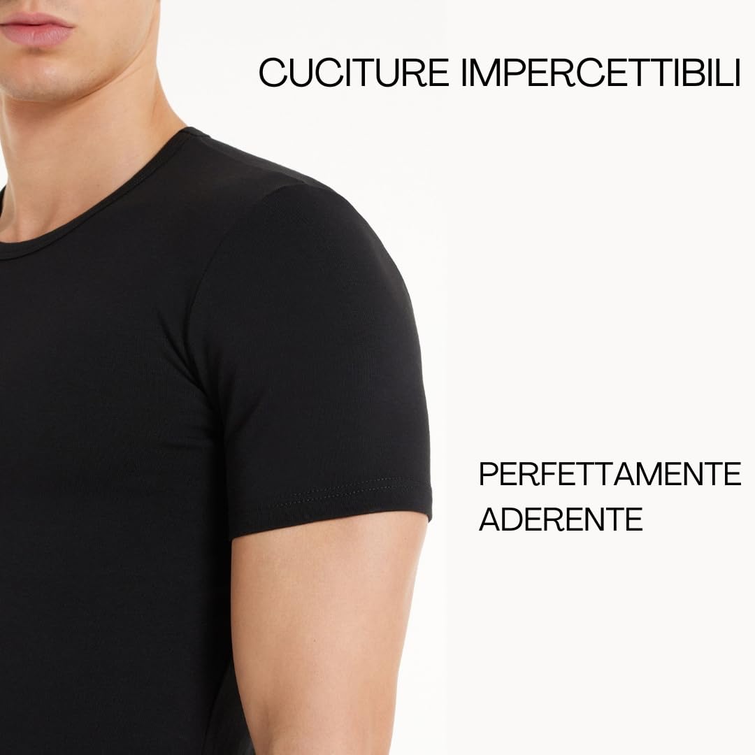 Liabel - Maglia Termica da Uomo (Pacco da 2), Cotone Termico Invernale, Tessuto Interlock, Scollo V e Girocollo - Nere e Bianche