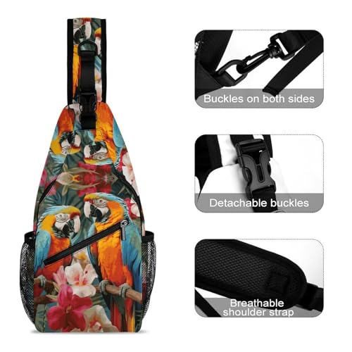 Cross Body Bags Tropical Plants And Parrots Printed Sling Bags Chest Pack Travel Chest Bag Cross Body Shoulder for Men Women3