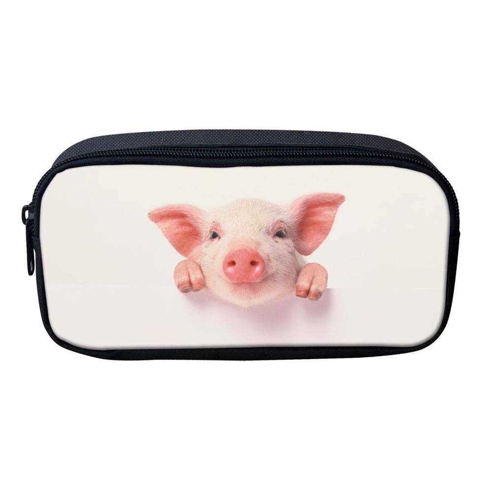 Showudesigns Girls Pencil Case for Kids Pig White Children Pen Pouch Holder Small Makeup Cosmetic Bag School Supplies