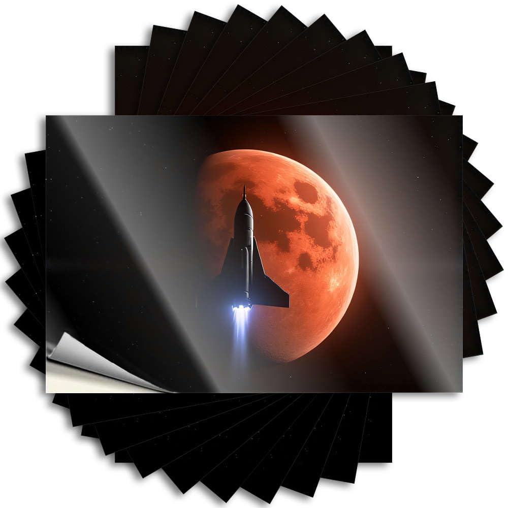 Funny Room Decor Drinking Bumper - Rocket Launching Against A Red Moon Backdrop Water Waterproof Vinyl Sticker(8X12CM)