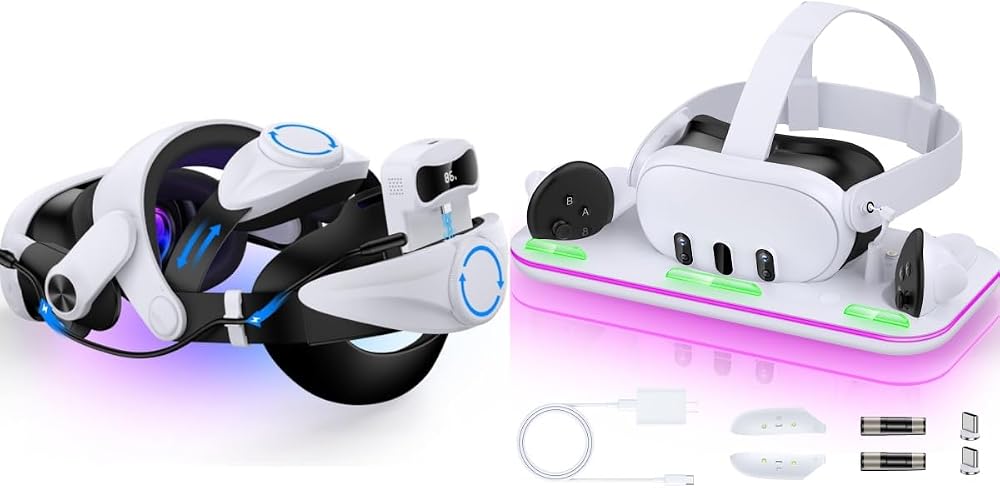 Kawaye Battery Head Strap and Vertical Charging Dock Bundle,Both Compatible with Meta Quest 3s, Quest 3, and Quest 2