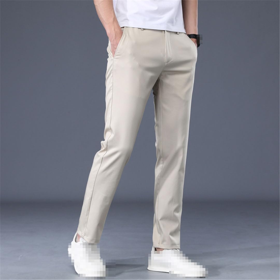 Pantalones Casuales De Ropa De Trabajo para Hombres Delgados De Verano Pantalones Elásticos Altos De Negocios