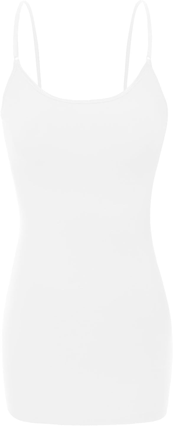 RT1008 Ladies Adjustable Spaghetti Strap Built in Bra Shelf Cami Tank Top White S