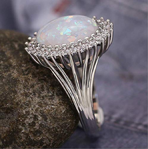Bague opale de feu blanche en argent 925 martelé taille 6-10