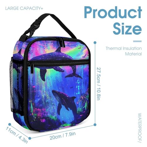 Psychedelic Shark Whale Colorful Backpack Shoulder Bags Lunch Bag Pencil Case Box 3 Set Daypack Cute4