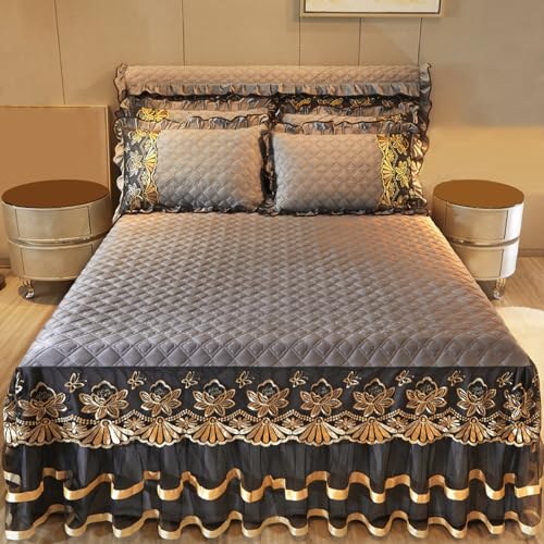 Falda de Cama con Volantes de Caída de 45 cm, Transpirable Falda de Cama con 2 Fundas de Almohada Suave Decoración de Dormitorio Fácil de Instalar