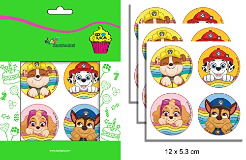 Kardasis Cupcake Toppers Muffin Dekoration Paw Patrol | Essbarer Aufleger für Torten und Kuchen | Tortendekoration für den Paw Patrol Themengeburtstag | 5,3cm + 12 Stücke