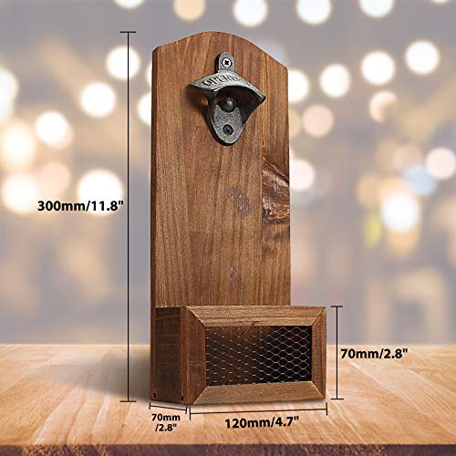 Janolia Houten Wall Mounted Flesopener met Cap Catcher, Vintage Style, een geschenk voor Vader, uw Vrienden - Afbeelding 5