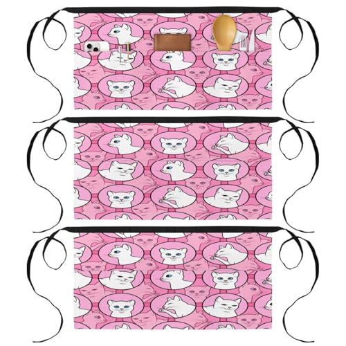 Lot de 3 tabliers courts de chef chats blancs pour des instants complices