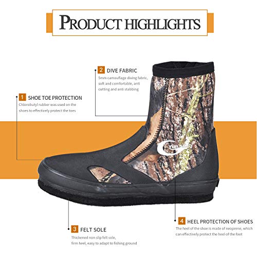 Water Booties - Neoprene 5mm Rocky Fishing Shoes Non-Slip Men's Wading Reef Boots with 10mm Thick Felt Sole for Beach or Water Sports4