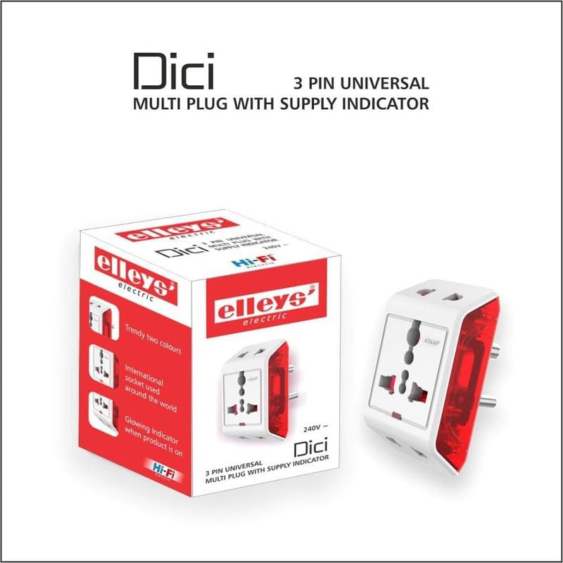 Image of Elleys DICI 6A 3 Pin Multi Plug Socket Travel Adapter with Universal Socket (240V) supoort 2 pin-3 pin Socket | Multiplug Sockets Adaptors with Power Supply Indicator for Home,Office 4Pcs
