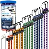 GOEASY0312 Premium Bungee Cords Heavy Duty - 20 pcs Bungee Cords with Hooks in A Storage Jar Includes 10', 18', 24', 30', 36', 48' Bungie Cord Bundle