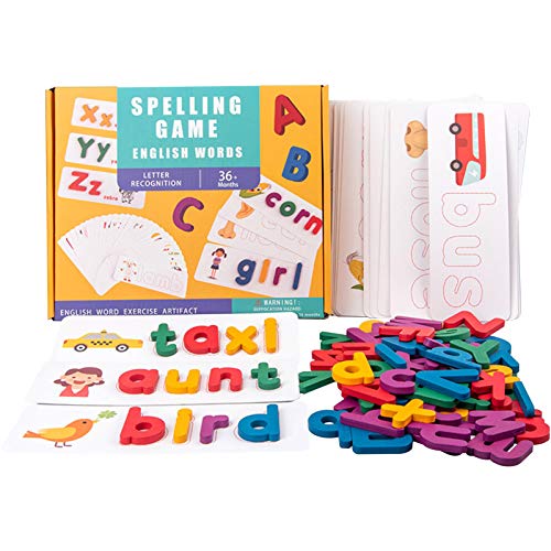 Jogo de palavras de soletração de madeira Cartão de reconhecimento de letras Enigma Montessori STEM