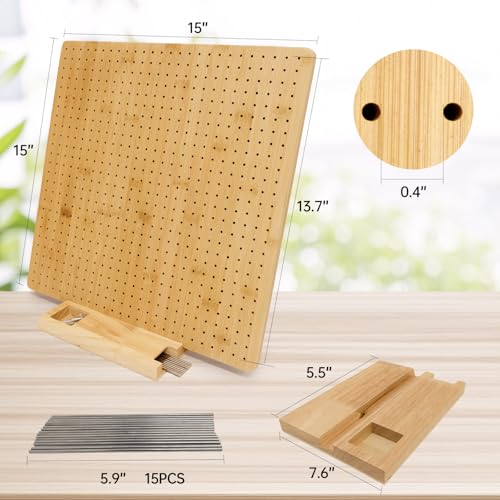 Image of 15 inch Bamboo Crochet Blocking Board with 15 Stainless Steel Pegs - Granny Square Blocking Board