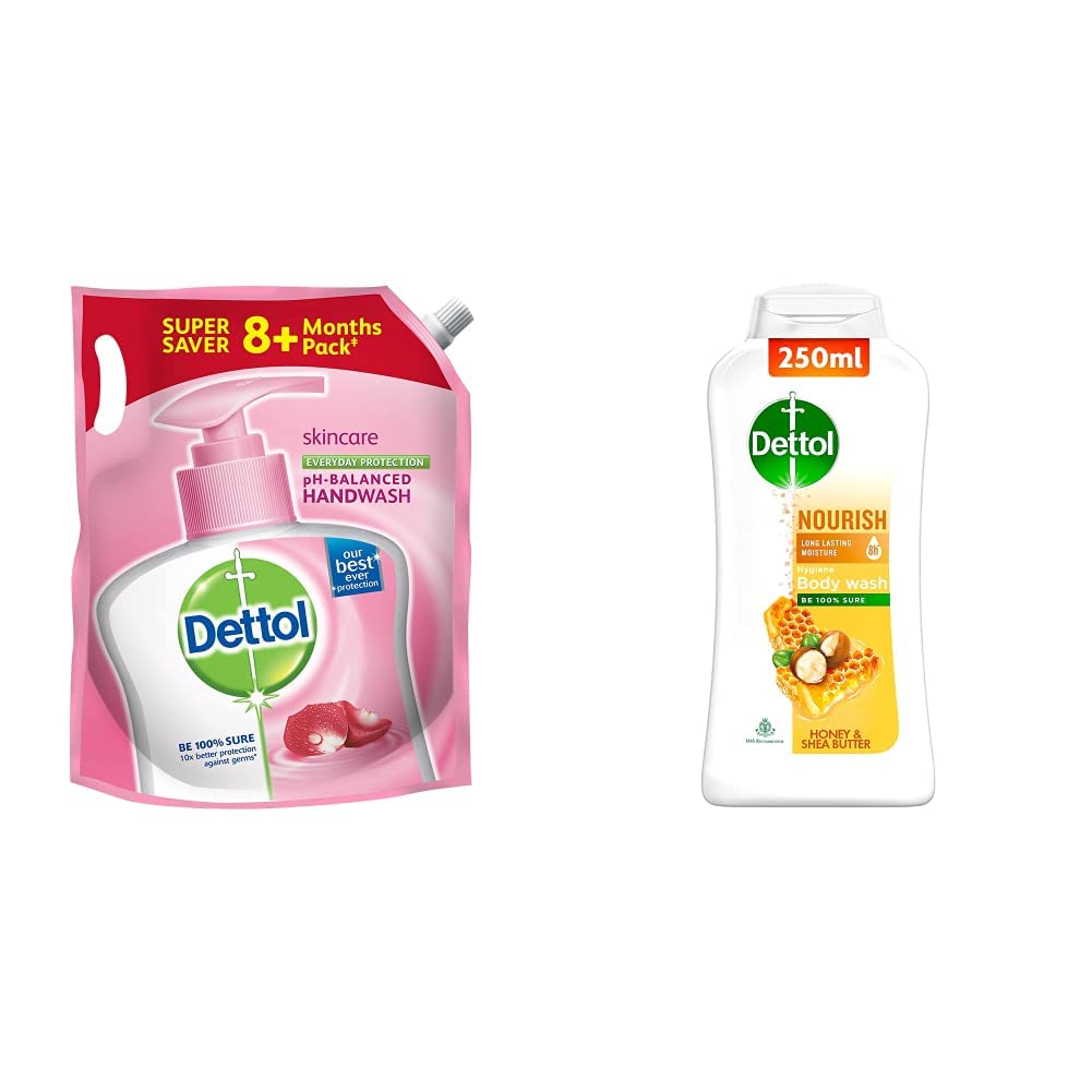 Dettol Skincare Germ Protection Handwash Liquid Soap Refill, 1500ml and Dettol Body Wash and Shower Gel, Nourish - 250ml-image-33