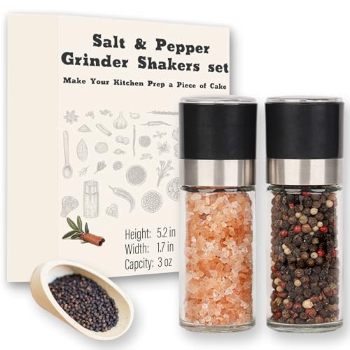 Image of Salt and Pepper Grinder Set - Spice Shakers with Adjustable Coarseness for Kitchen Seasoning (1.7 inches x 5.1 inches)