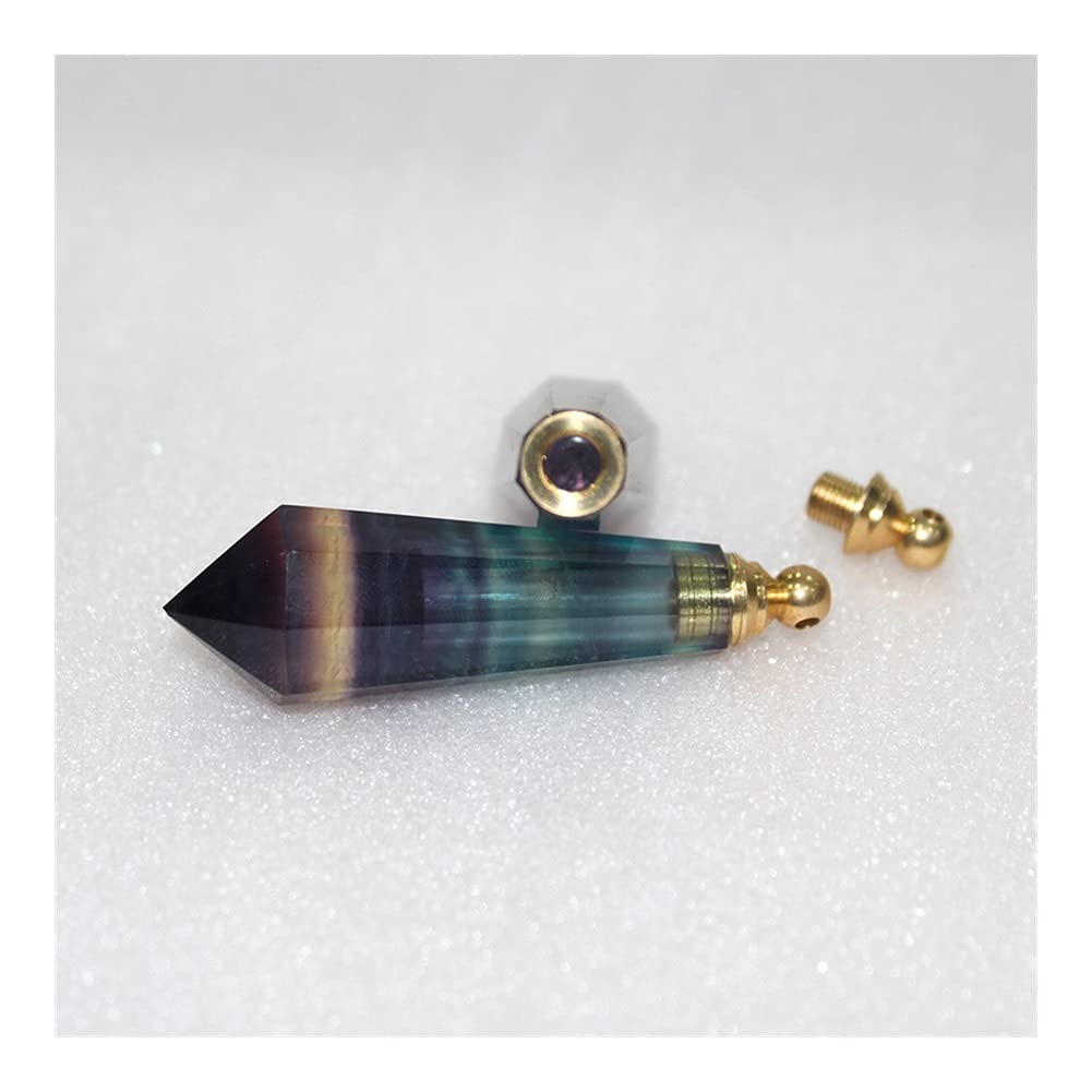 Heilstein Natürlicher Regenbogen Fluorit Kristallstein Parfümflasche Anhänger Gestreifter Fluorit Ätherisches Öl Flasche Halskette Pendel Balance Edelstein Dekoration (Farbe Raumdekoration