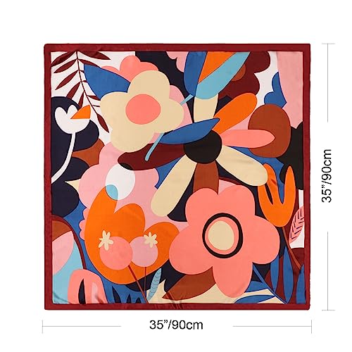 Image of DRESHOW 35 inch Large Square Satin Head Scarf - 4Pcs Silk Accessories Classic Patterned Squares Beach Bandanas for Women