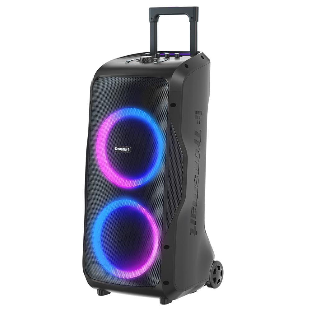 Tronsmart Halo 300 Altavoz Portátil Bluetooth 5.3 Potente 240W, Party Speaker 18H Duración, Sonido Envolvente de 270°, IPX4 Impermeable, luz LED, micrófono/Guitarra/XLR, Negro