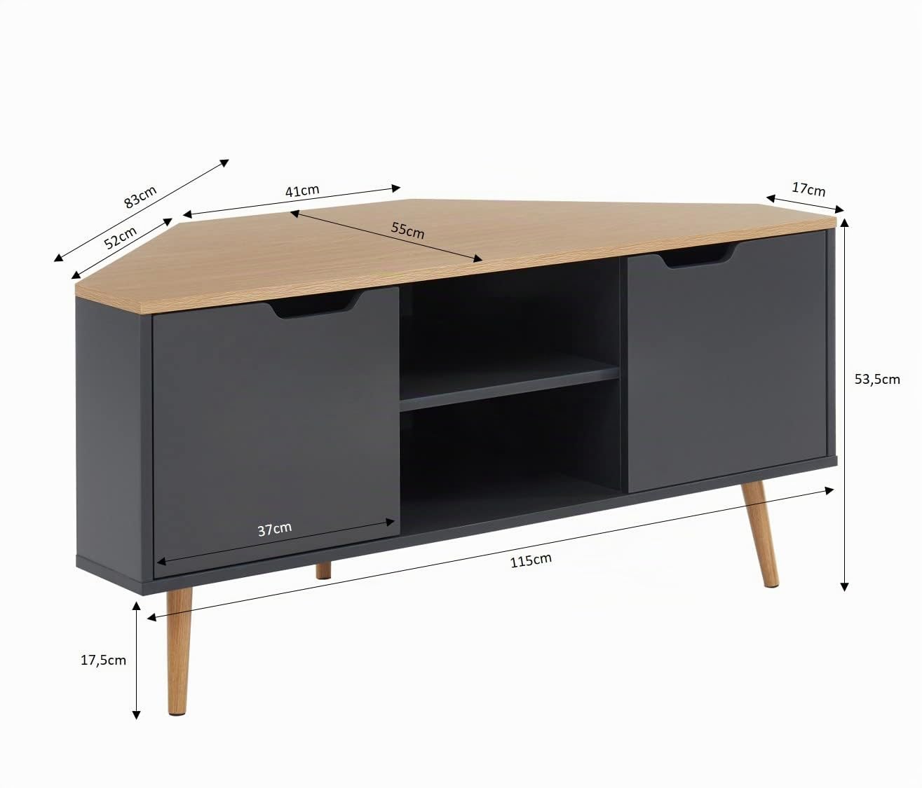 BAÏTA Mobile TV, rovere e grigio antracite, L115 cm
