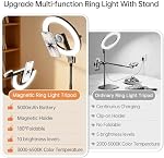 Magnetic Ring Light with Phone Holder for Desk Overhead Camera Mount, Flexible Articulating 5000mAh Circle Lamp Table Tripod, iPhone Stand for Video Recording Cooking Nail, Live Streaming Tiktok
