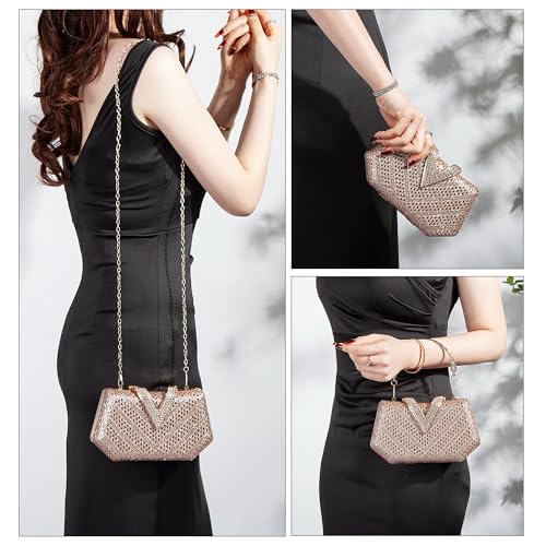 Image of Rhinestone Crystal Clutch Purse Sparkly Evening Bag with Chain | Detachable Chain Converts to Crossbody & Shoulder Bag, Perfect for Wedding, Party, Prom & Evening Events
