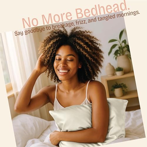 Image of BLISSFORD Satin Pillowcase with Zipper, for Hair and Skin Care, Feels Soft and Cool Like a Silk Pillowcase, Satin Pillow Cases 2 Pack, Slik Pillow Cover, Ivory - Queen Size, Set of 2
