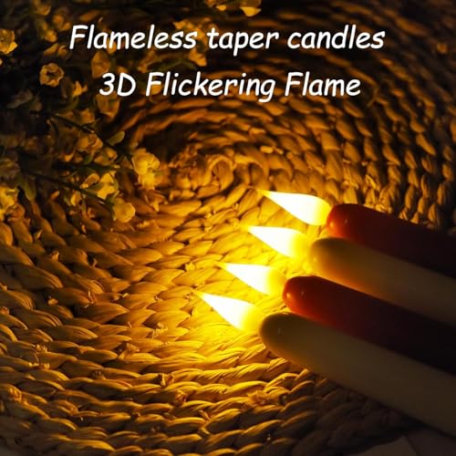 Image of flameless Ivory Taper Candles with Remote Control Timer, 9Pack 9.6x0.8inch