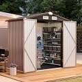 Aoxun 6x4FT Shed with Floor Galvanized Steel Outdoor Storage Shed (Brown)