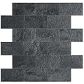 DICOFUN 10-Sheet Black Slate Thick PVC Peel and Stick Backsplash Wall Tiles, 12"x12" Self Adhesive Subway Tile for Kitchen and Bathroom Backsplash