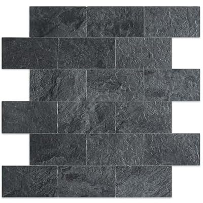 DICOFUN 10-Sheet Black Slate Thick PVC Peel and Stick Backsplash Wall Tiles, 12"x12" Self Adhesive Subway Tile for Kitchen and Bathroom Backsplash