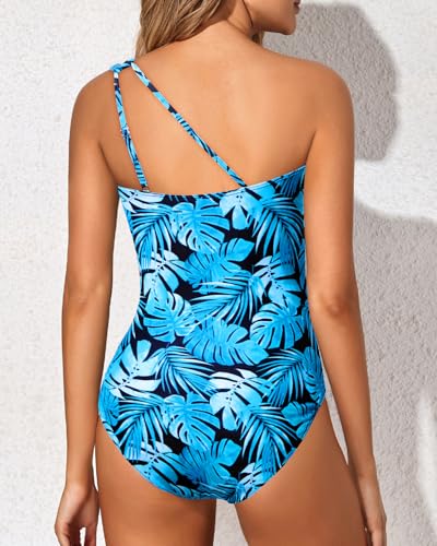 Image of Holipick One Shoulder One Piece Swimsuit for Women Tummy Control Bathing Suits Modest Full Coverage Keyhole Swimwear