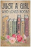 Photo Gallery curteny poster su tela su tela con libri in metallo, fiori e libri, just a girl who love books, stile vintage, immagine artistica da parete su tela senza cornice, per la decorazione della casa, 30,5 x Photo Gallery curteny poster su tela su tela con libri in metallo, fiori e libri, just a girl who love books, stile vintage, immagine artistica da parete su tela senza cornice, per la decorazione della casa, 30,5 x