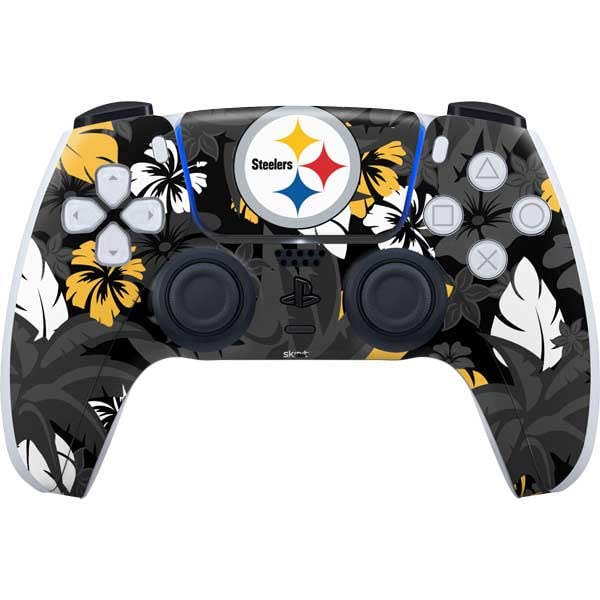 Skinit Gaming Decal Skin Compatible with PS5 and Compatible with PS5 Digital Edition DualSense Controller - Officially Licensed NFL Pittsburgh Steelers Tropical Print Design