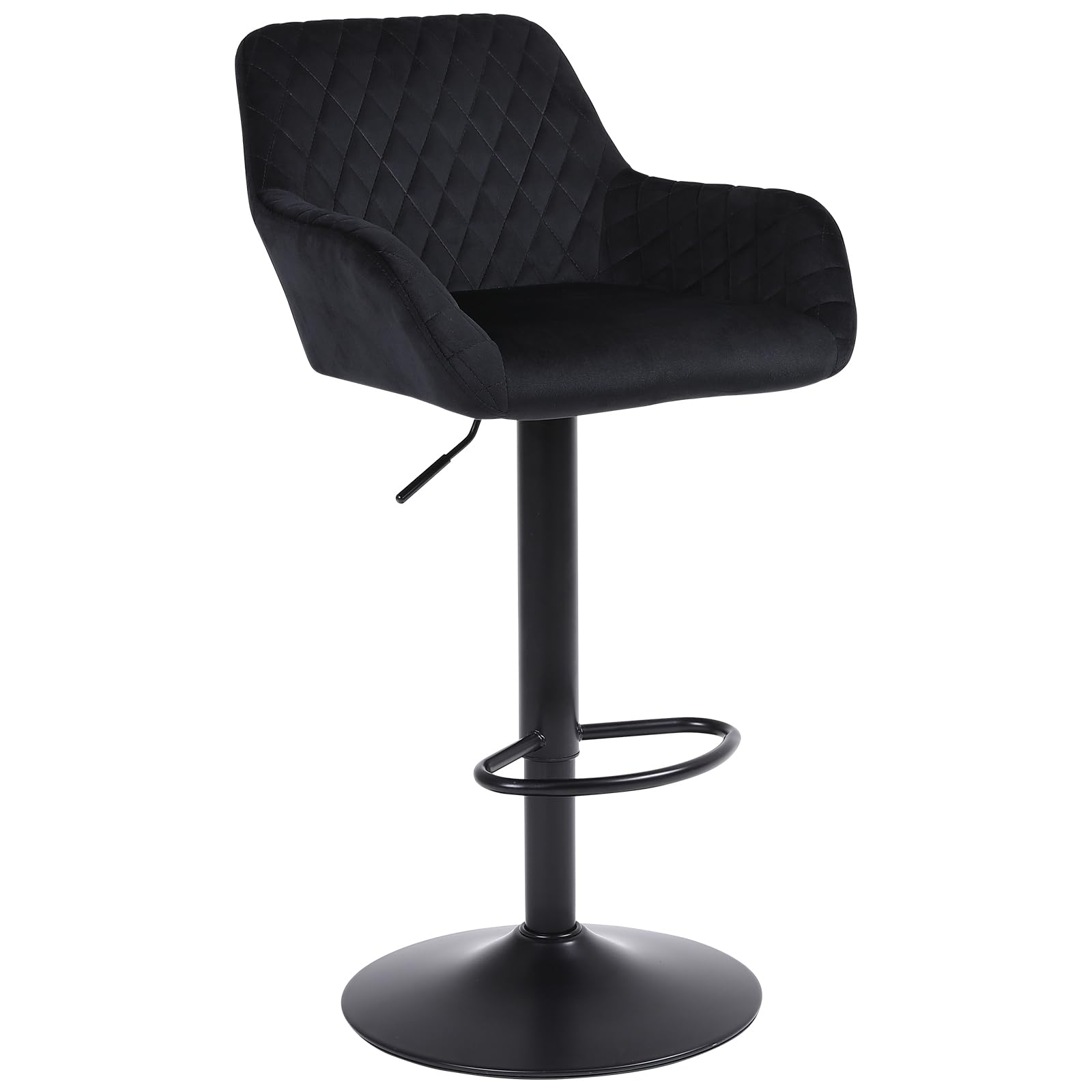 ralex-chair Bar Stools Set of 1, Height Adjustable Velvet Fabric Swivel Barstool Bar Chairs, Breakfast Dining Stools With Backrest and Armrest for Bar, Counter and Kitchen,Black