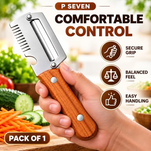 Image of Vegetable Peeler for Kitchen with Stainless Steel Single Blade, Wooden Handle Fruit and Vegetable Peeler Tool with Bottle Opener Function, Manual Peeler for Daily Cooking Use