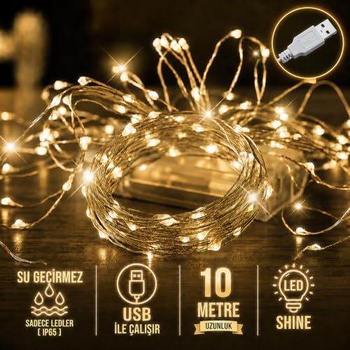 10 metre USB ile çalışan peri LED ışık, günışığı, dekoratif aydınlatma