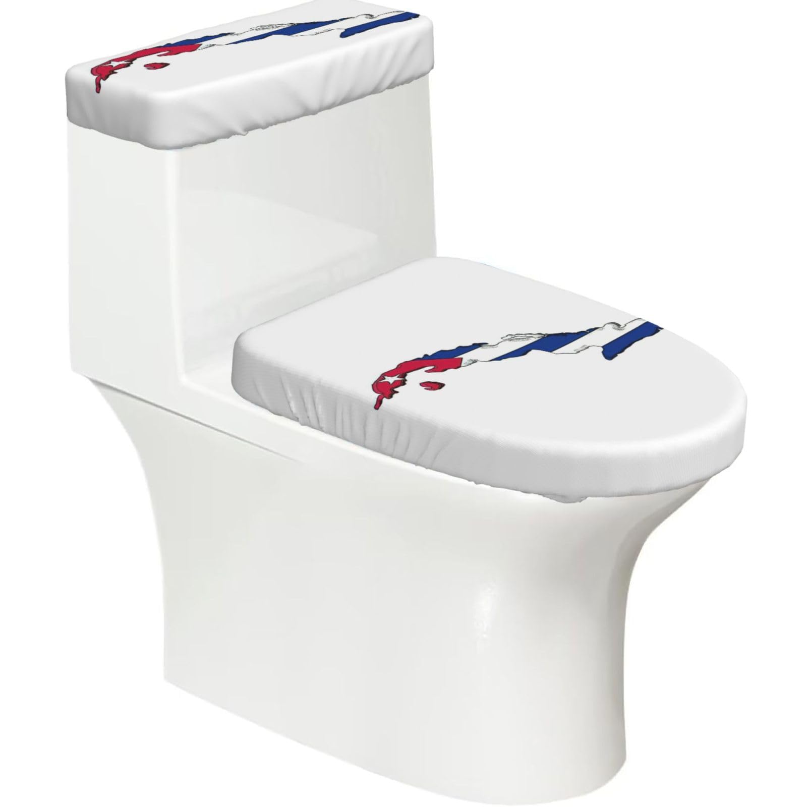 Cuban Flag Map Printed Toilet Tank and Lid Cover Set of 2 for Most Bathrooms, Fits Elongated Round Toilets