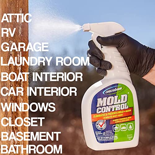 Concrobium Mold Control - Mold And Mildew Remover- Household 32 Oz. Sprayer Cleaner For The Elimination And Prevention Of Mold, Mildew, And Musty Odors- Effective Inhibitor On Hard And Fabric Surfaces- Bundled With Comfort Handled Scrub Brush #TOP4