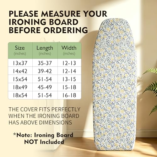 Image of Seiritex 14 x 42 inch Over the Door Ironing Board Cover, Heat Reflective and Thick Padding, with Hook and Loop Fasteners Wall Iron Board Cover (Flora Update Version)