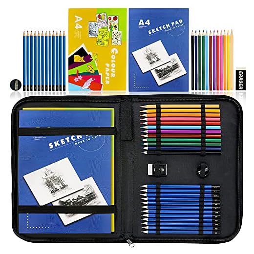 LUCYCAZ Drawing Art Set, Art Supplies in Zipper Carry Case with Pencils Sketch Pad and Colored Origami Paper for Kids and Beginner